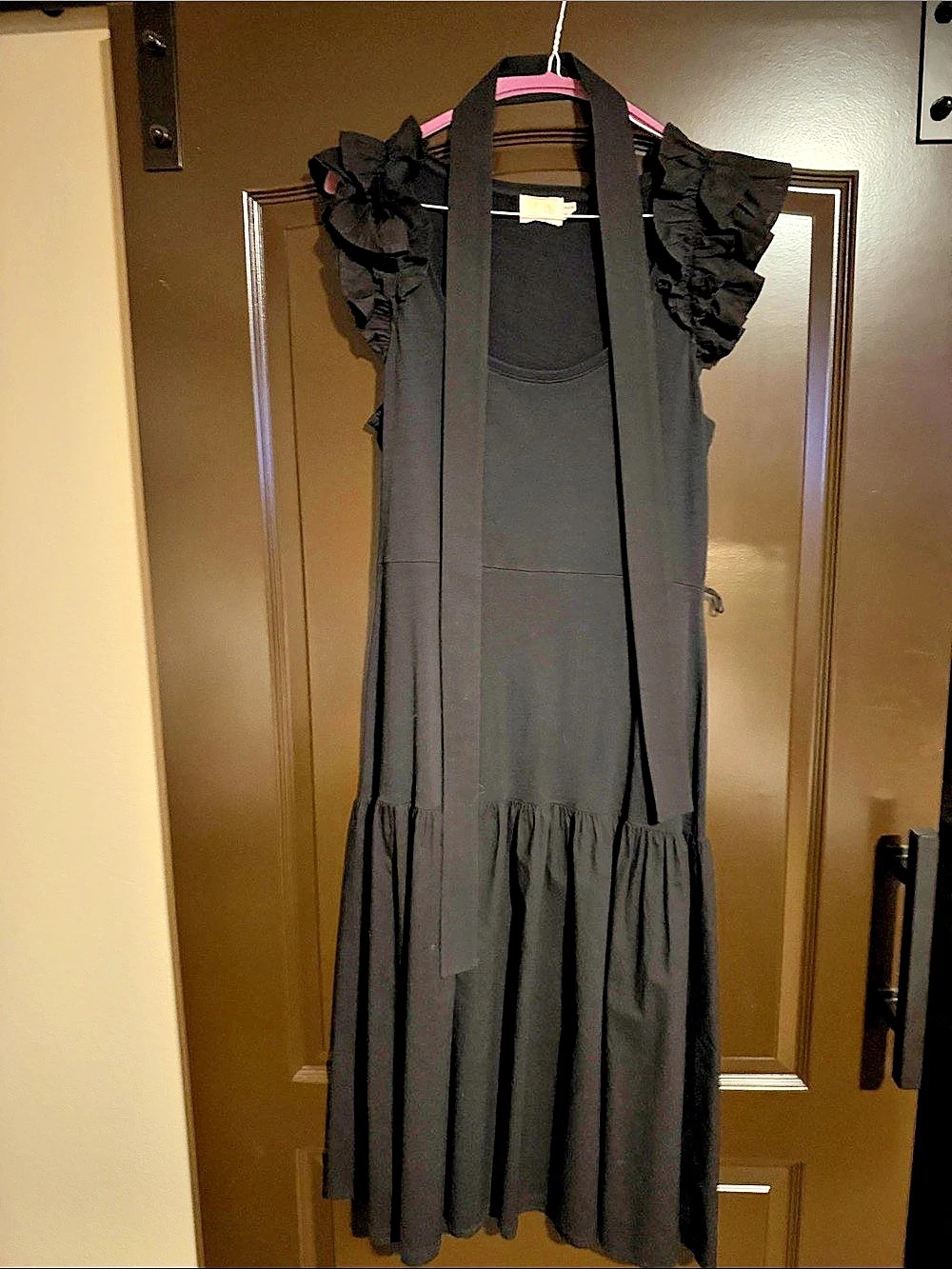 Nation LTD Ruffle Sleeve Midi Dress in Black Size Small Like New
